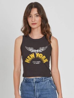 Girl Dangerous New York Cycle Ribbed Black Cropped Tank NWT